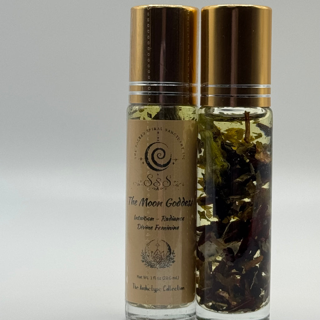 The Moon Goddess Aromatherapy Roll-On Oil - Moonstone & Clear Quartz Crystal-Infused Essential Carrier Oil for Personal Care