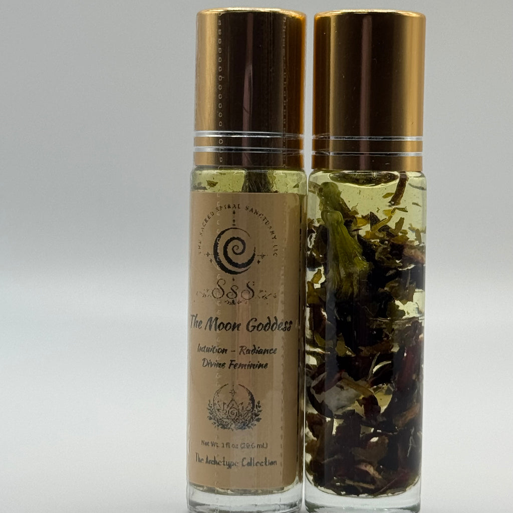 The Moon Goddess Aromatherapy Roll-On Oil - Moonstone & Clear Quartz Crystal-Infused Essential Carrier Oil for Personal Care