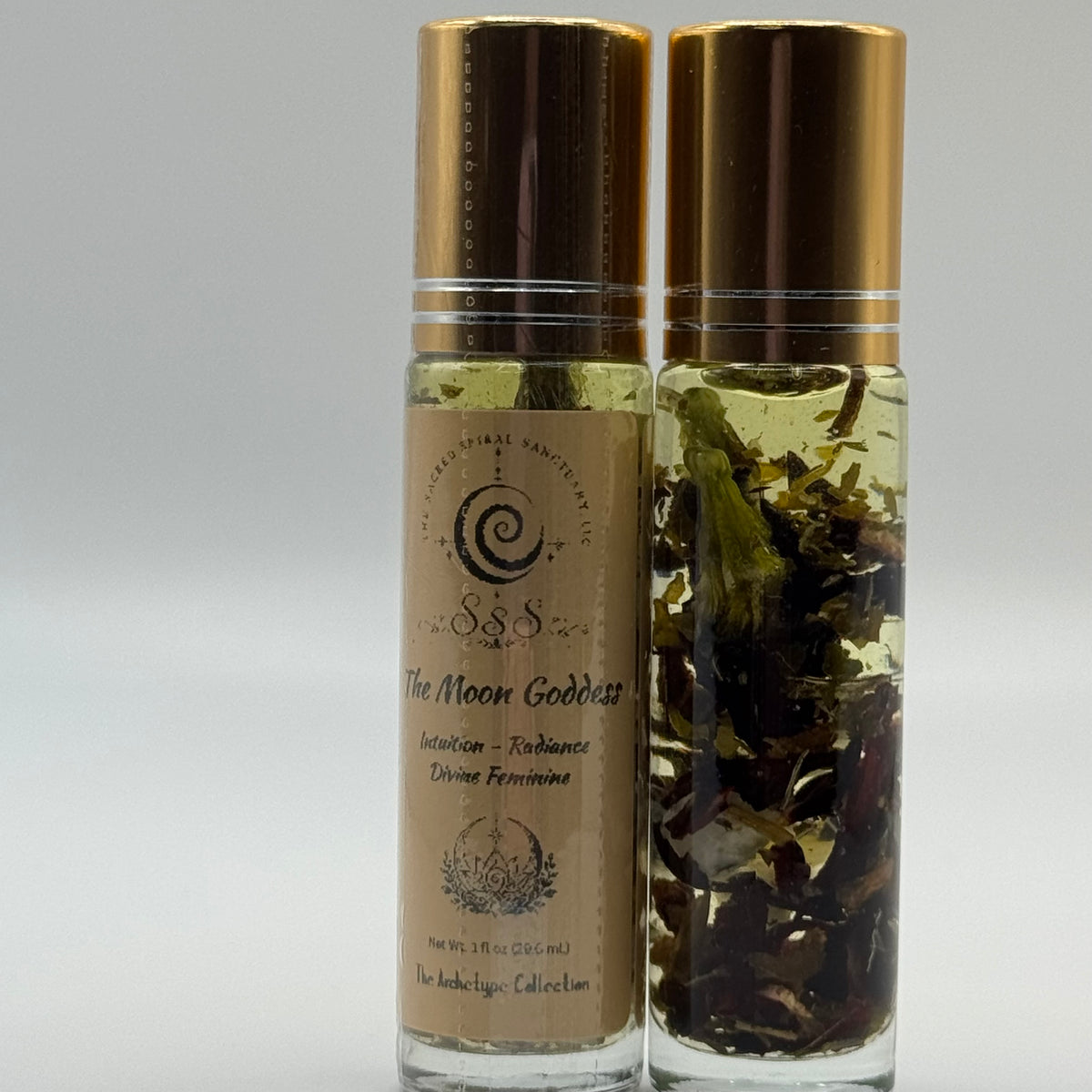 The Moon Goddess Aromatherapy Roll-On Oil - Moonstone & Clear Quartz Crystal-Infused Essential Carrier Oil for Personal Care