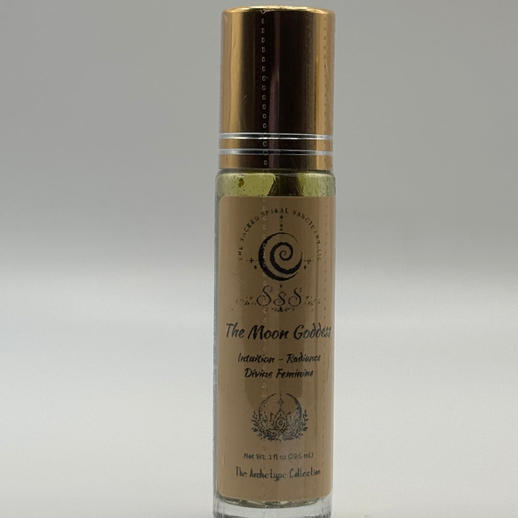 The Moon Goddess Aromatherapy Roll-On Oil - Moonstone & Clear Quartz Crystal-Infused Essential Carrier Oil for Personal Care